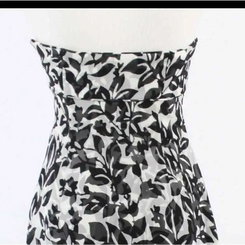 WHBM Black & White Abstract Floral Print Silk Sleeveless Ruffle Dress 6 - Picture 4 of 6